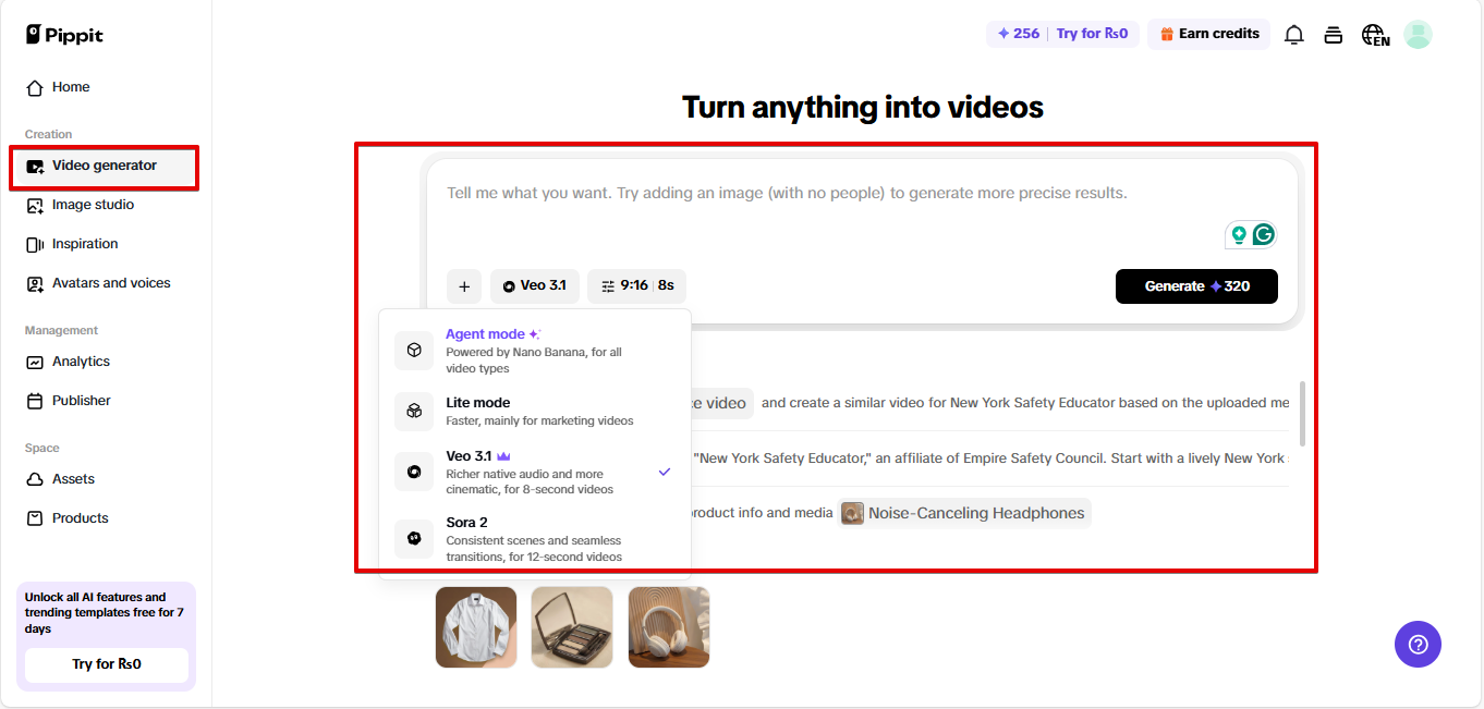 AI video generator in Pippit