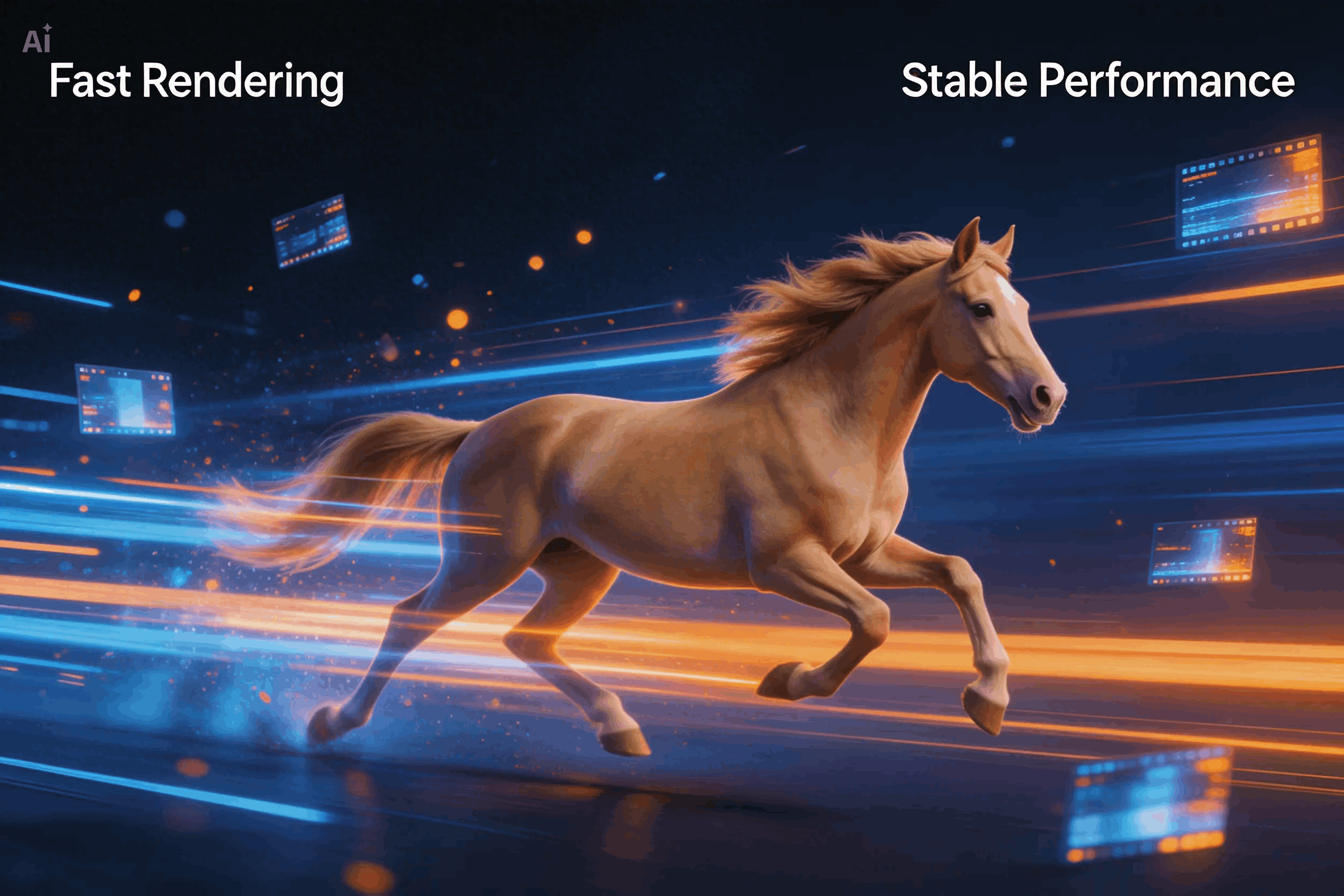 Happy Horse Mabilis na pag-render para sa output ng nilalaman