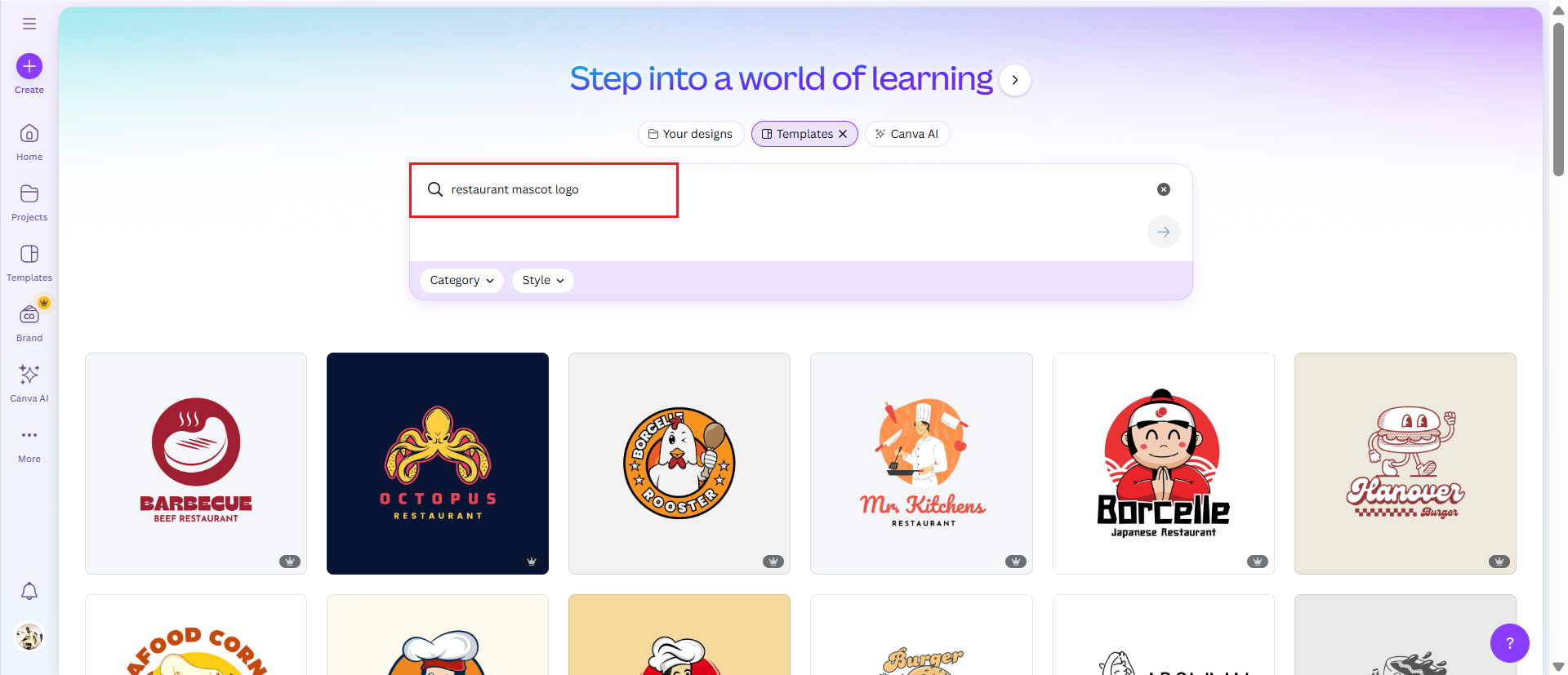 Browse character logo templates