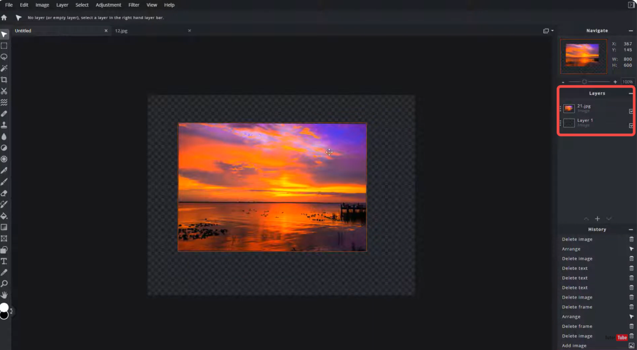 Showing how to layer images with Pixlr layer photo editor