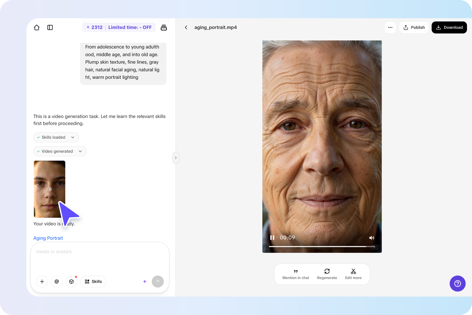 Step 2: Preview the generated aging video