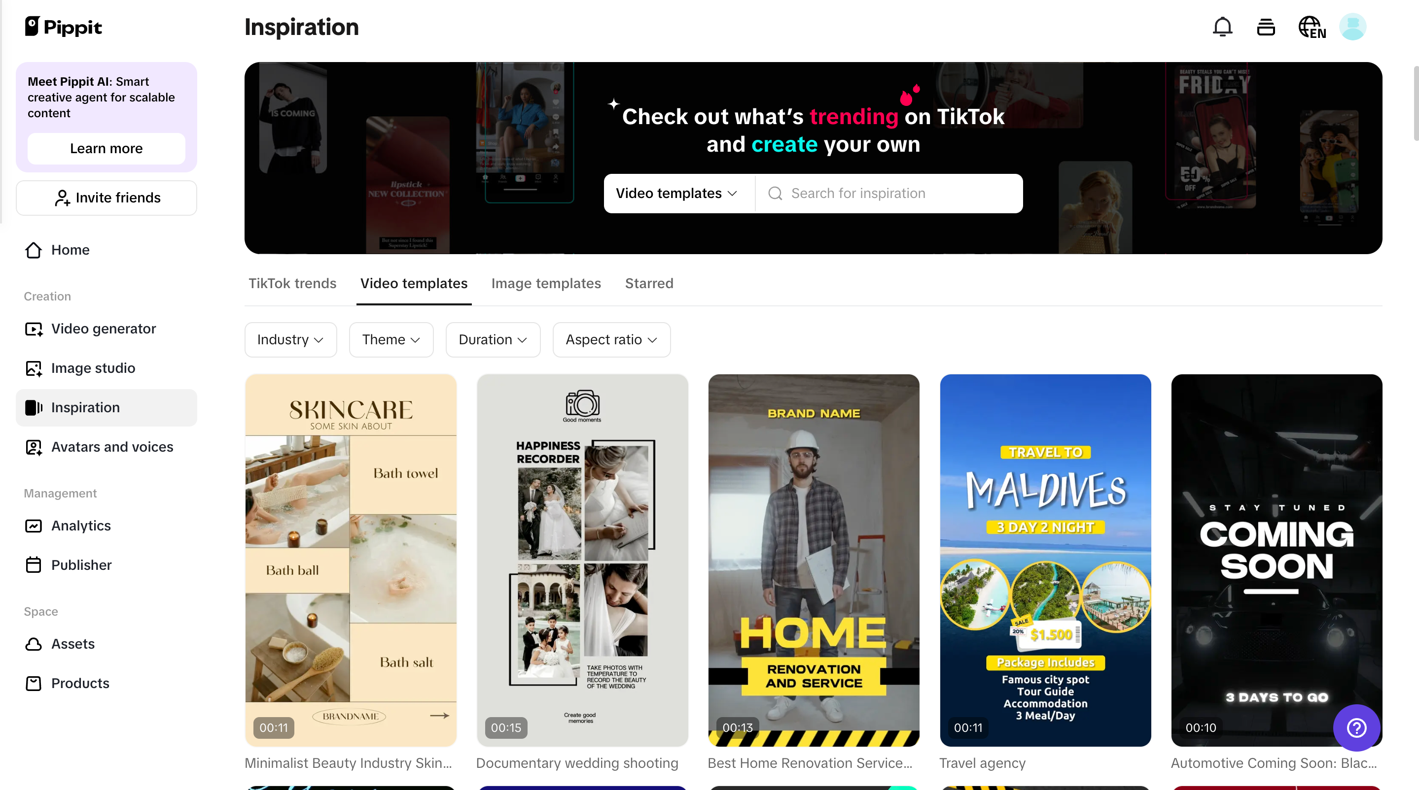 Find video templates in Inspiration