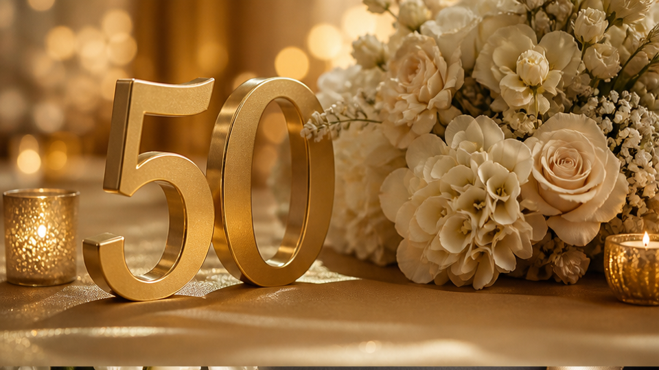 50th Anniversary Event Invitation prompt example 1 - Milestone Timeline With Archival-Style Authorized Photos