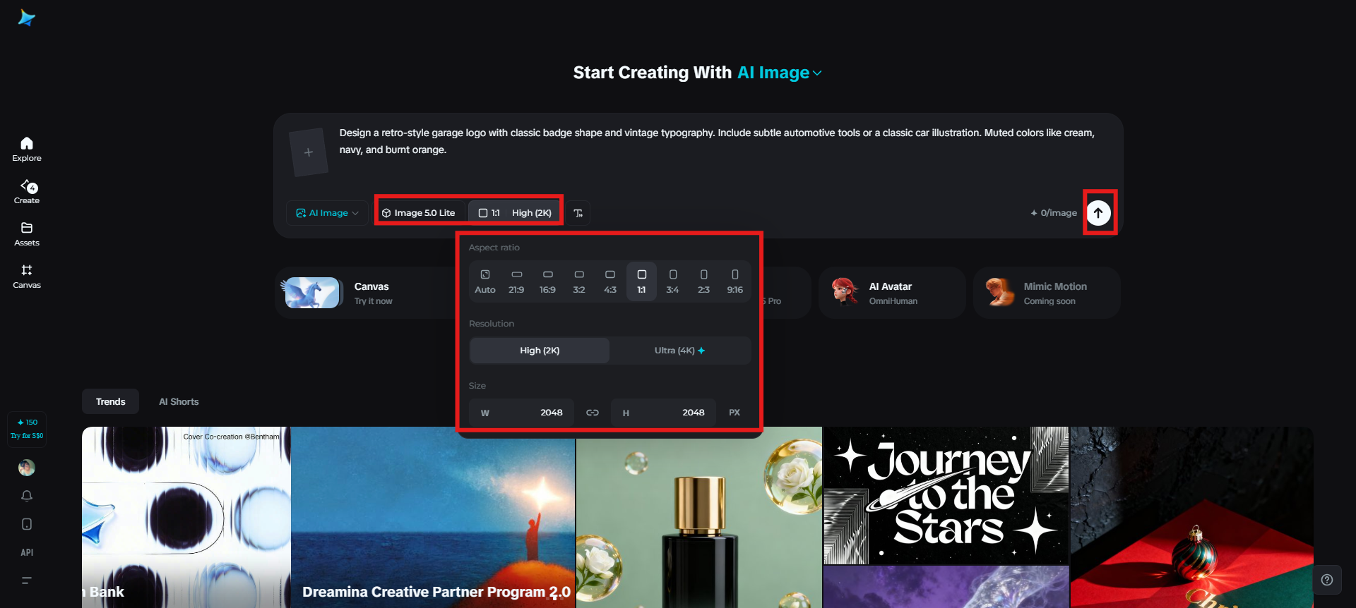 Select the image model and generate