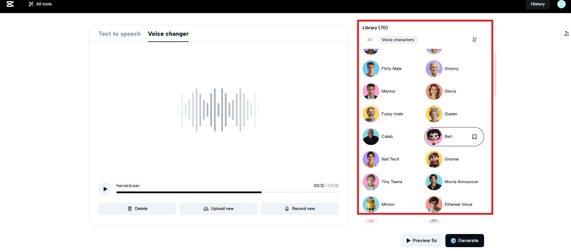 Applica effetti vocali AI