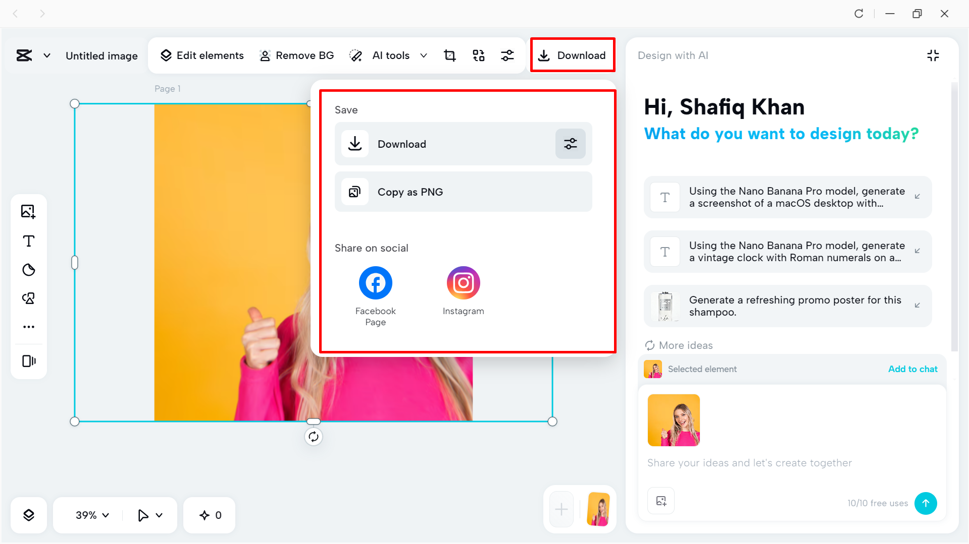 Exporting the final image from the CapCut