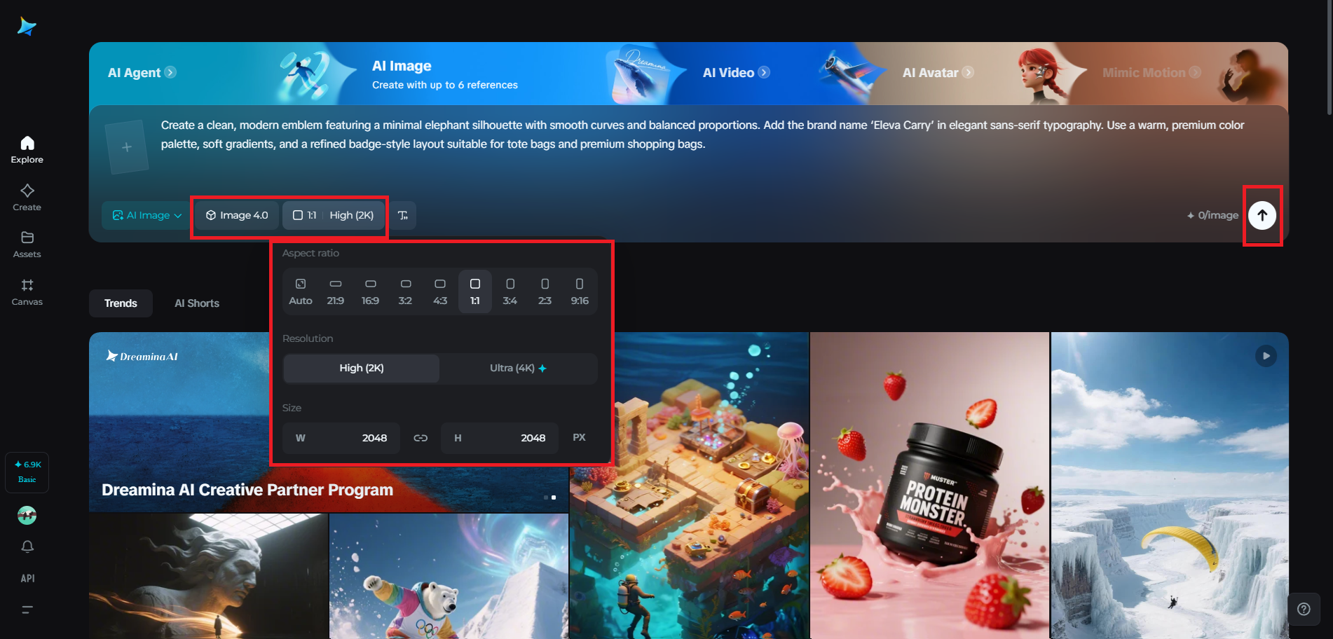 Pilih Seedream 4.0 dan perhalusi tetapan anda