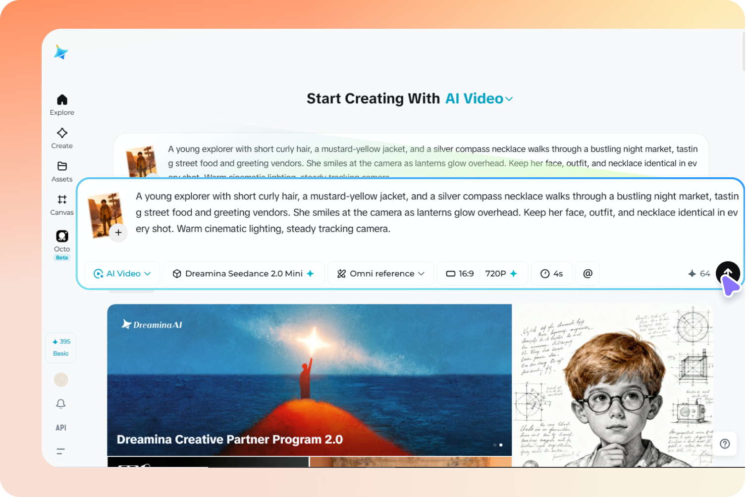 Open the video generator and add your character