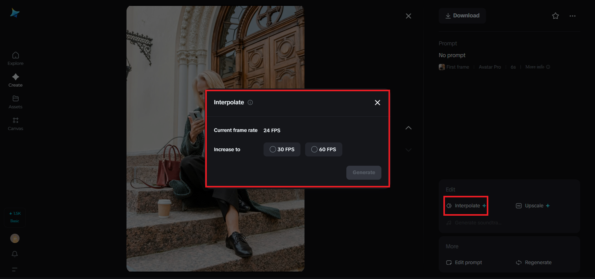 Interpolate feature in Dreamina