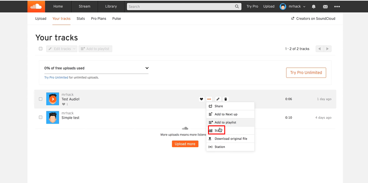 นำทางไปยังส่วน SoundCloud Replay ในโปรไฟล์ของคุณ