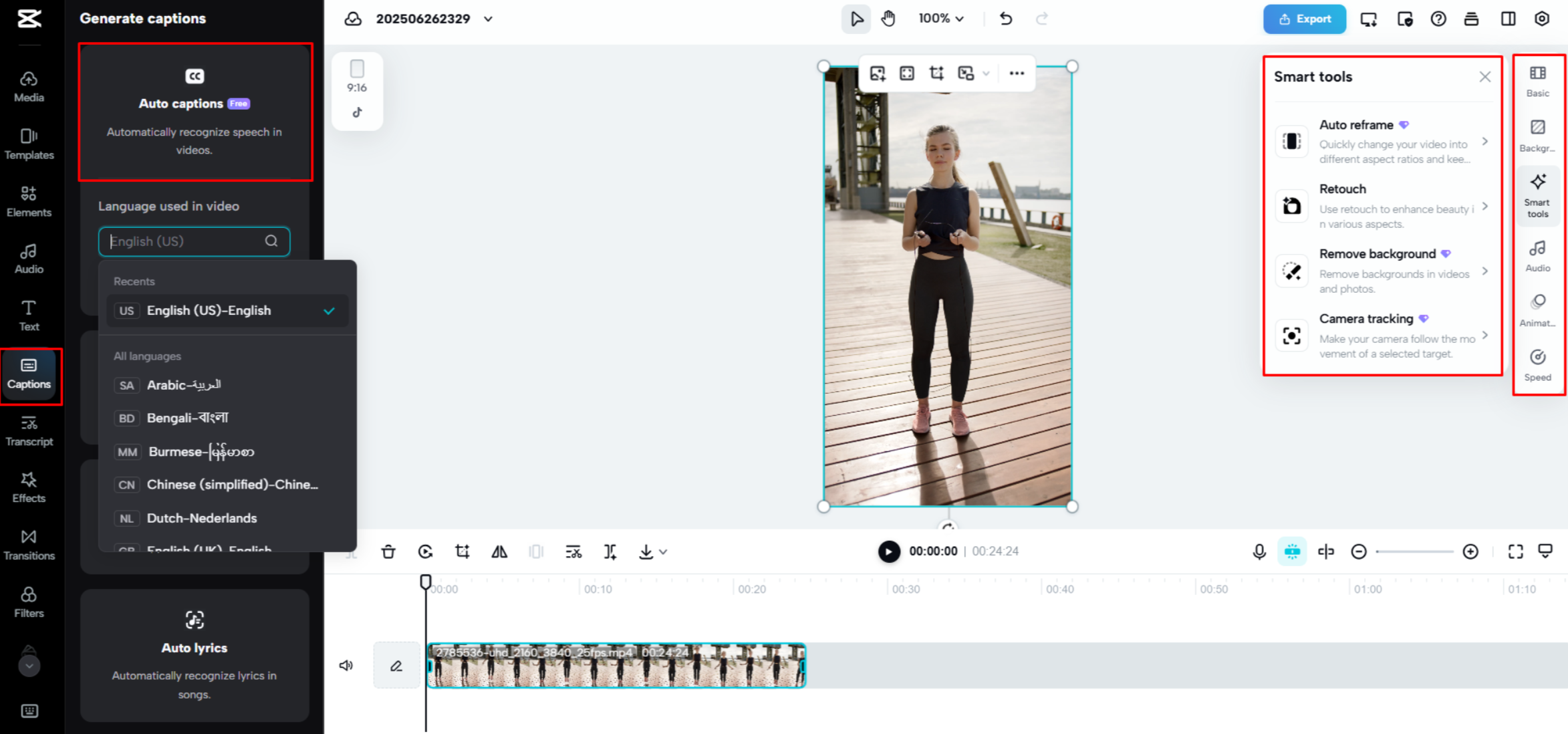 Editing a video in CapCut Web