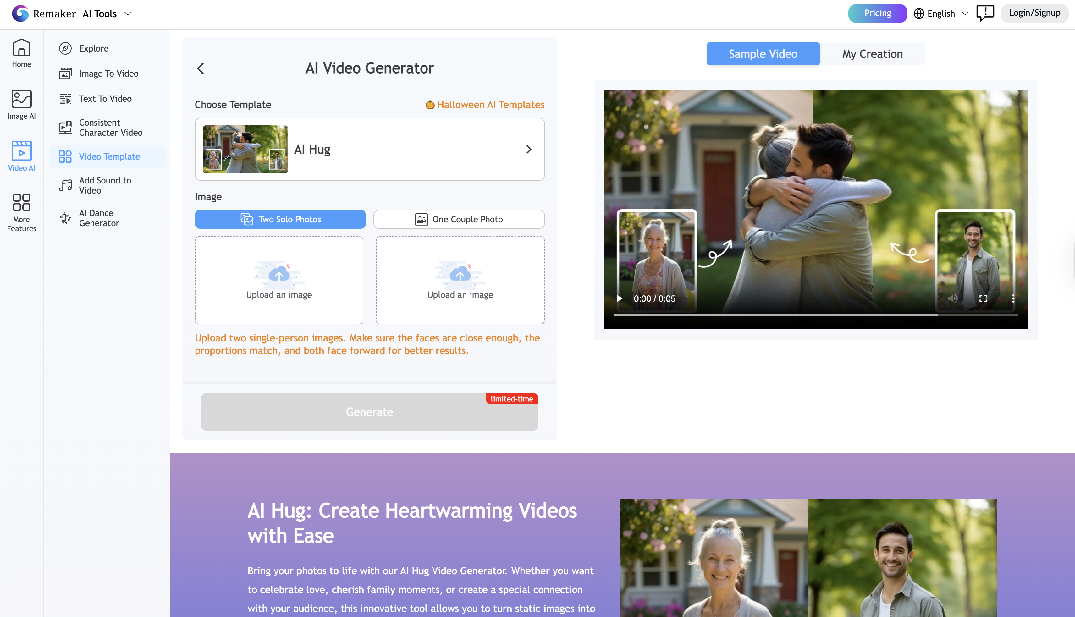 Remaker AI interface