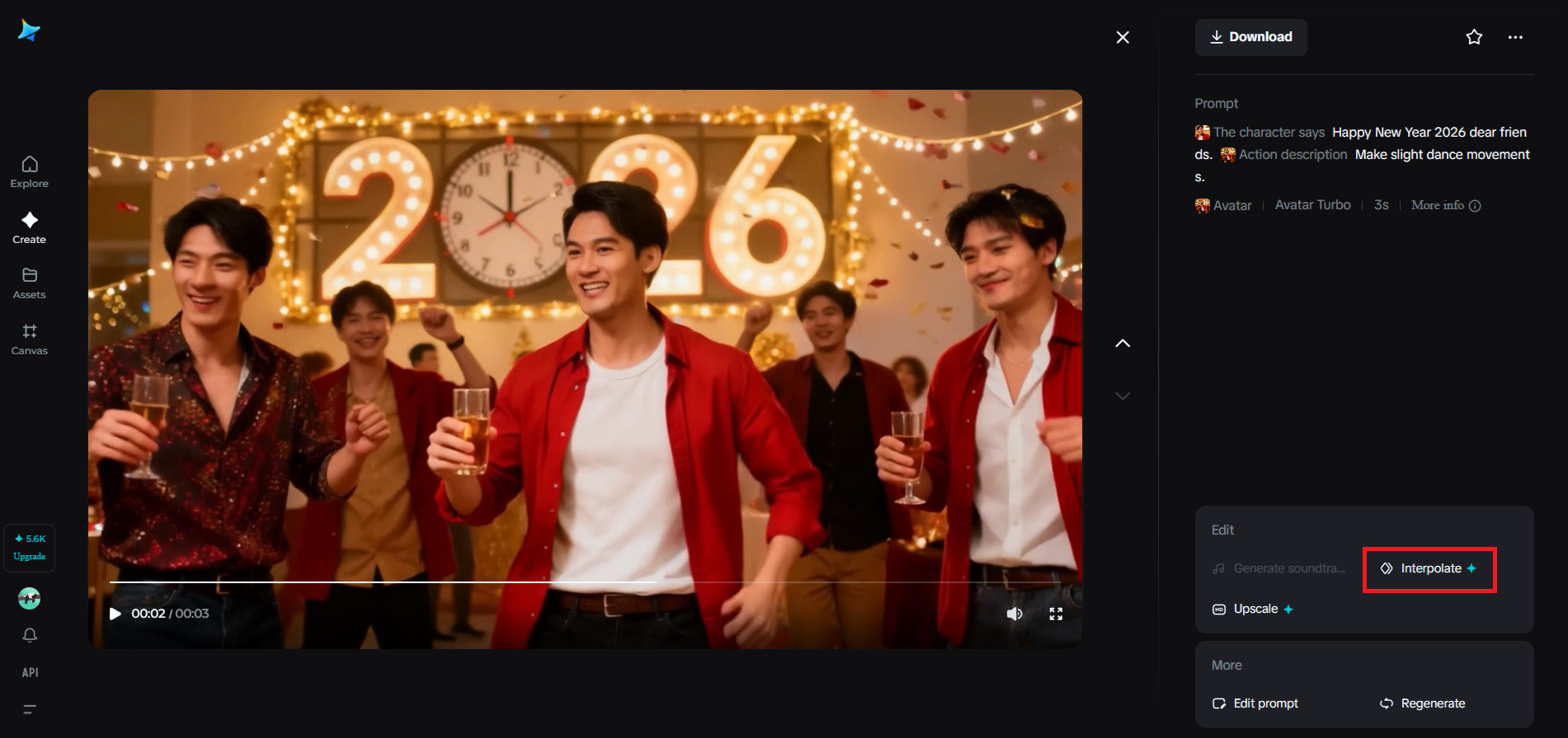 Interpolation feature in Dreamina