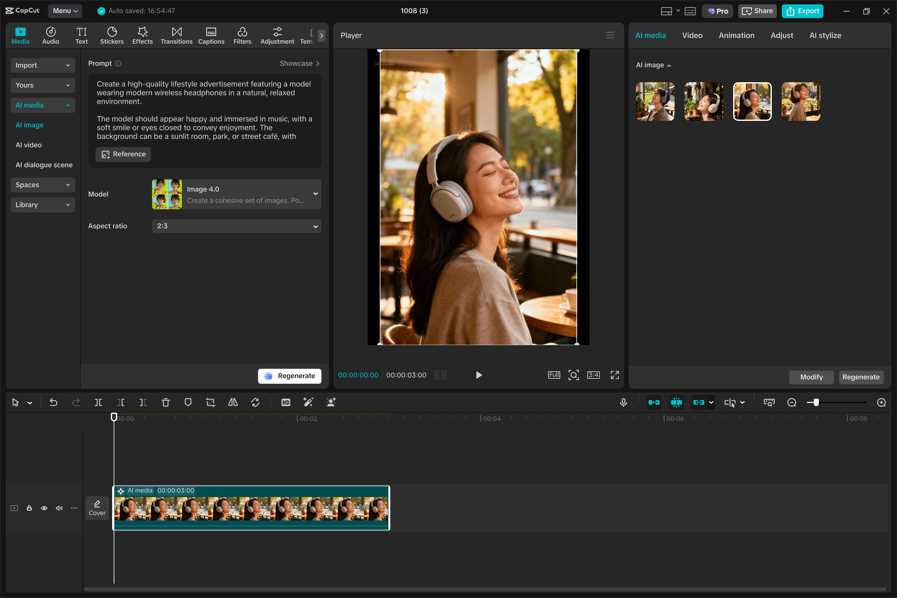 Editing the interface of the CapCut desktop video editor to generate and customize an image