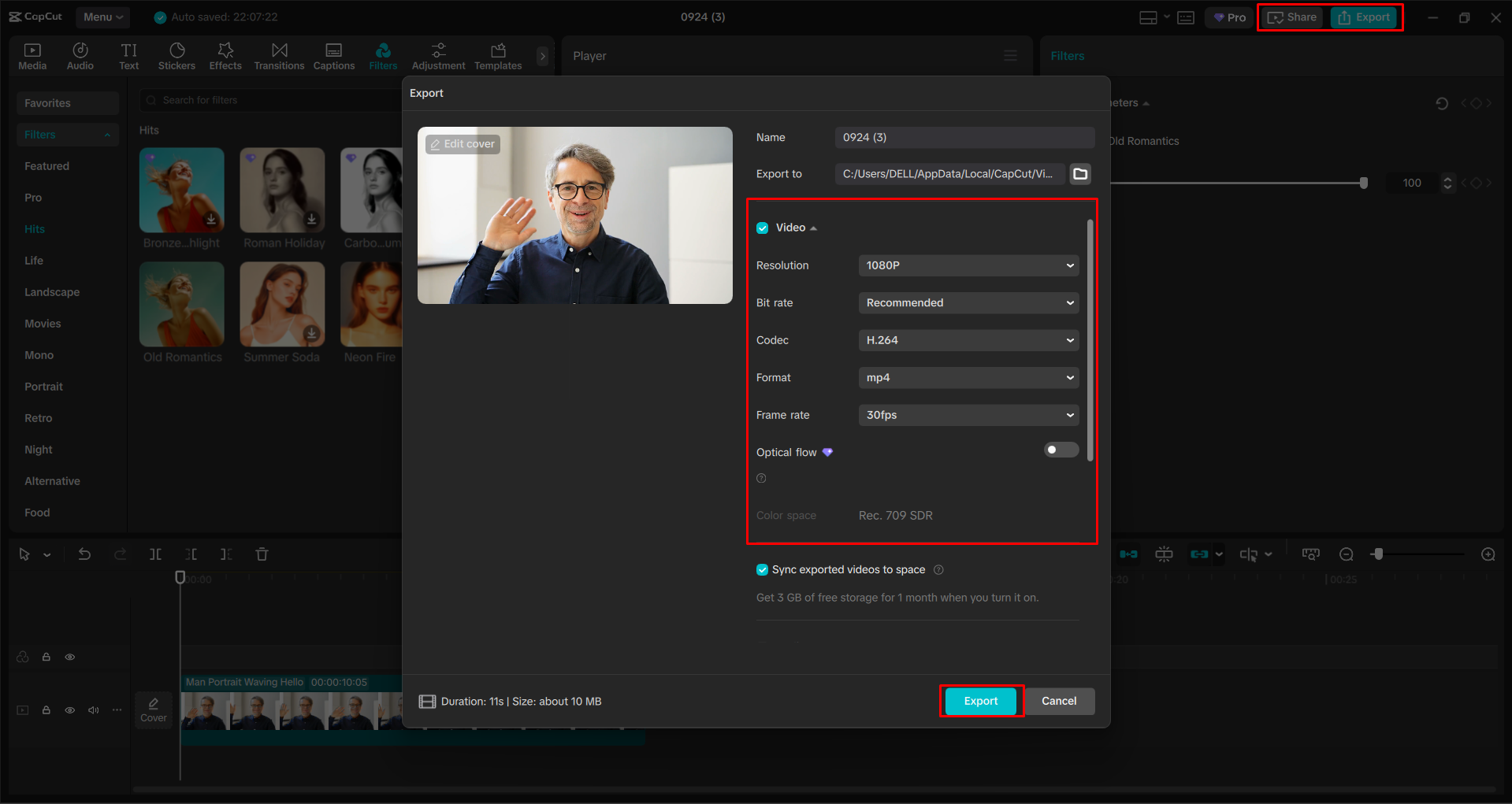 Exporting a video from the CapCut desktop video editor