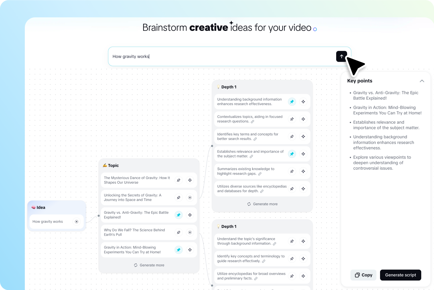 Giving input to create topic ideas in CapCut Web's mind maps