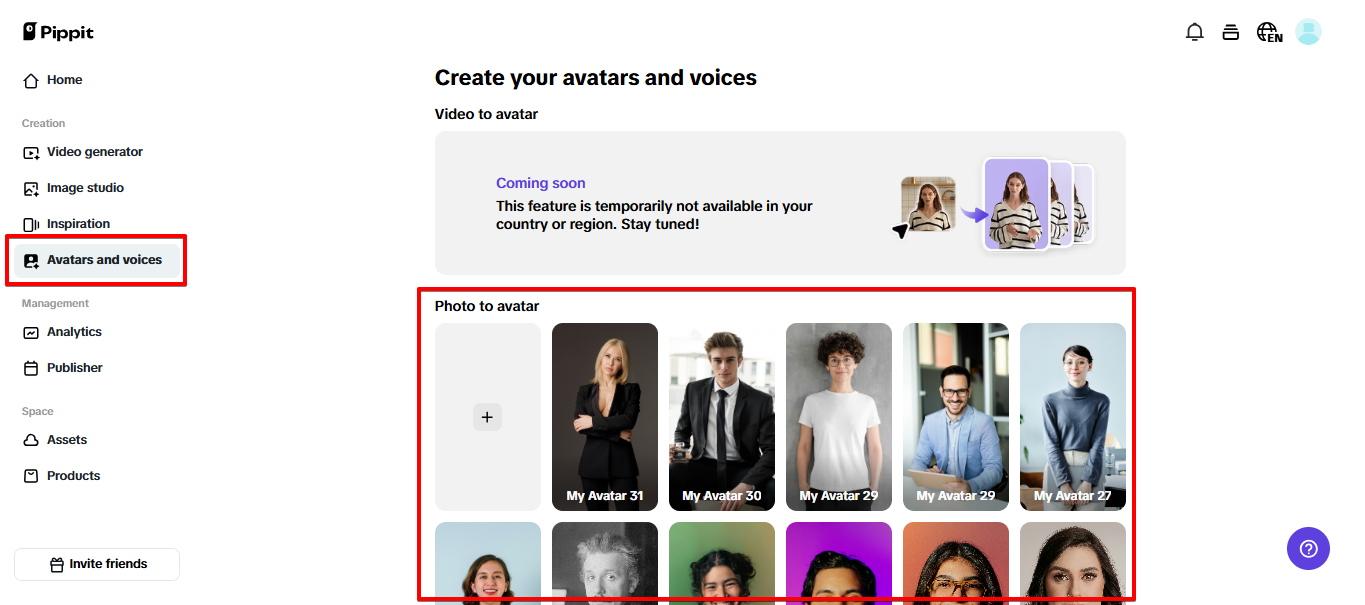 Library ng AI avatars sa Pippit