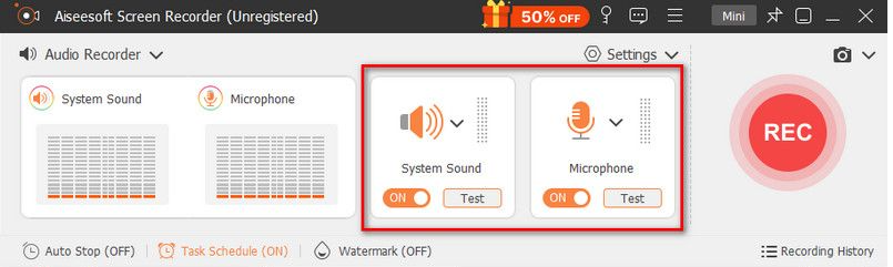 Pagpili ng audio source sa Aiseesoft Screen Recorder