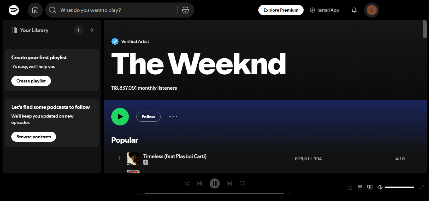 The Weeknd - R&amp;B에서 가장 많이 팔로우된 Spotify 아티스트