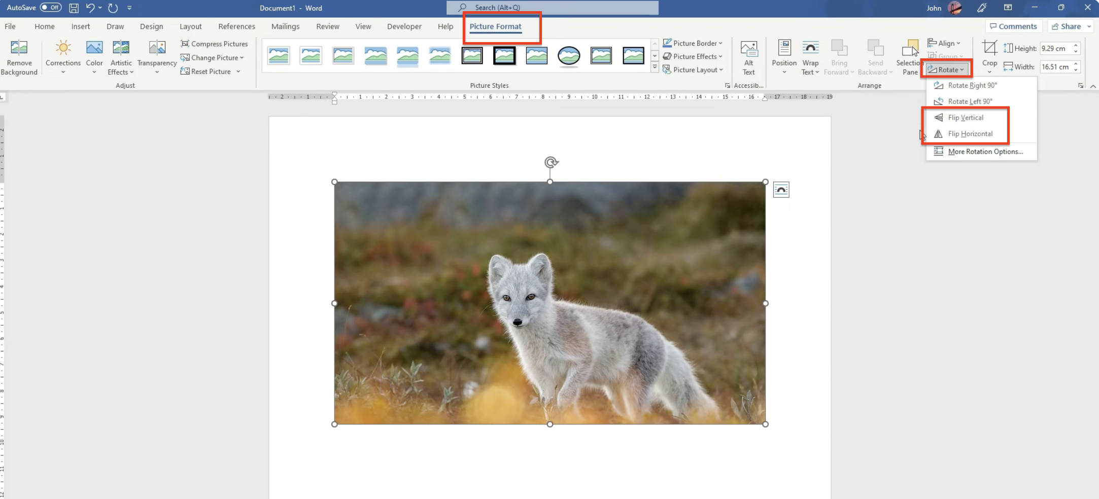 Apply the flip option in Word