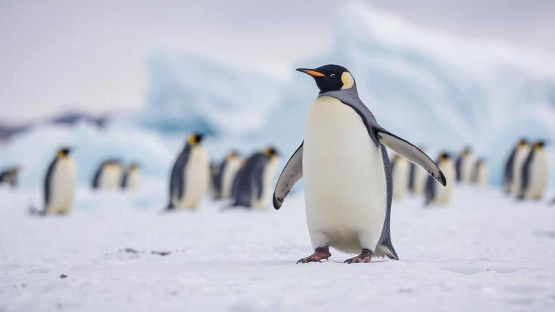 Peguins in the ice-cold regions of Antartica