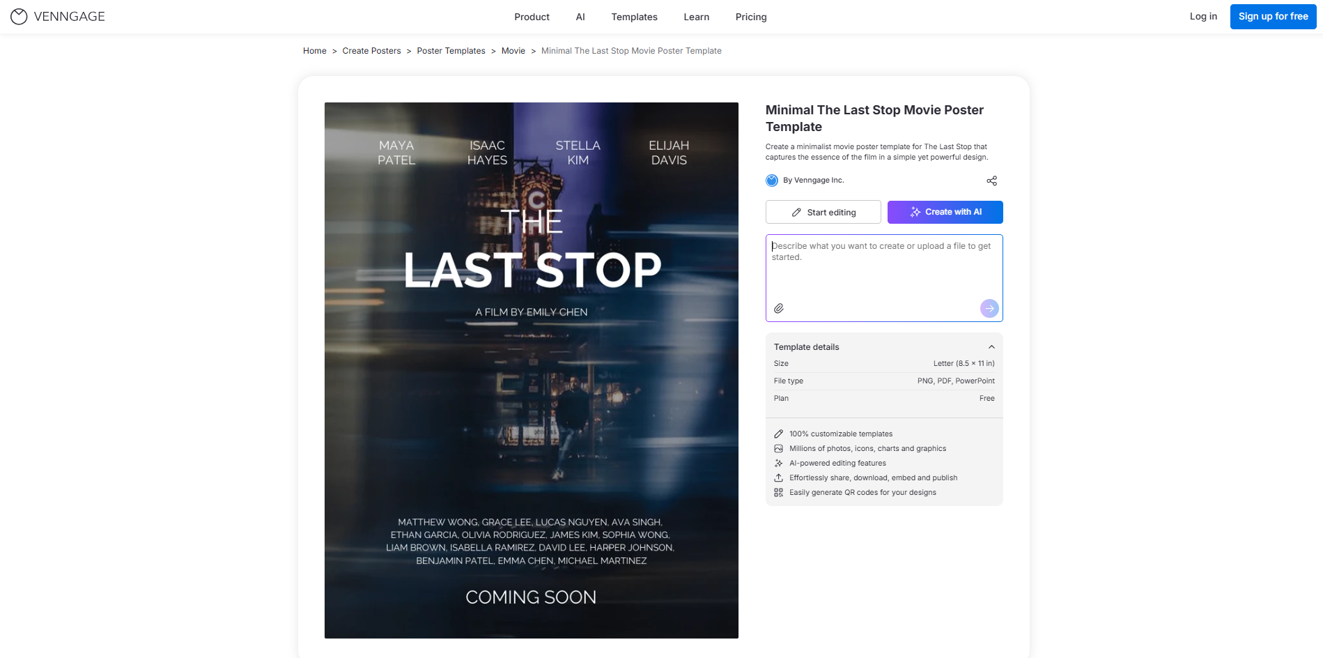 Interface of Venngage - the best resource for movie poster designs