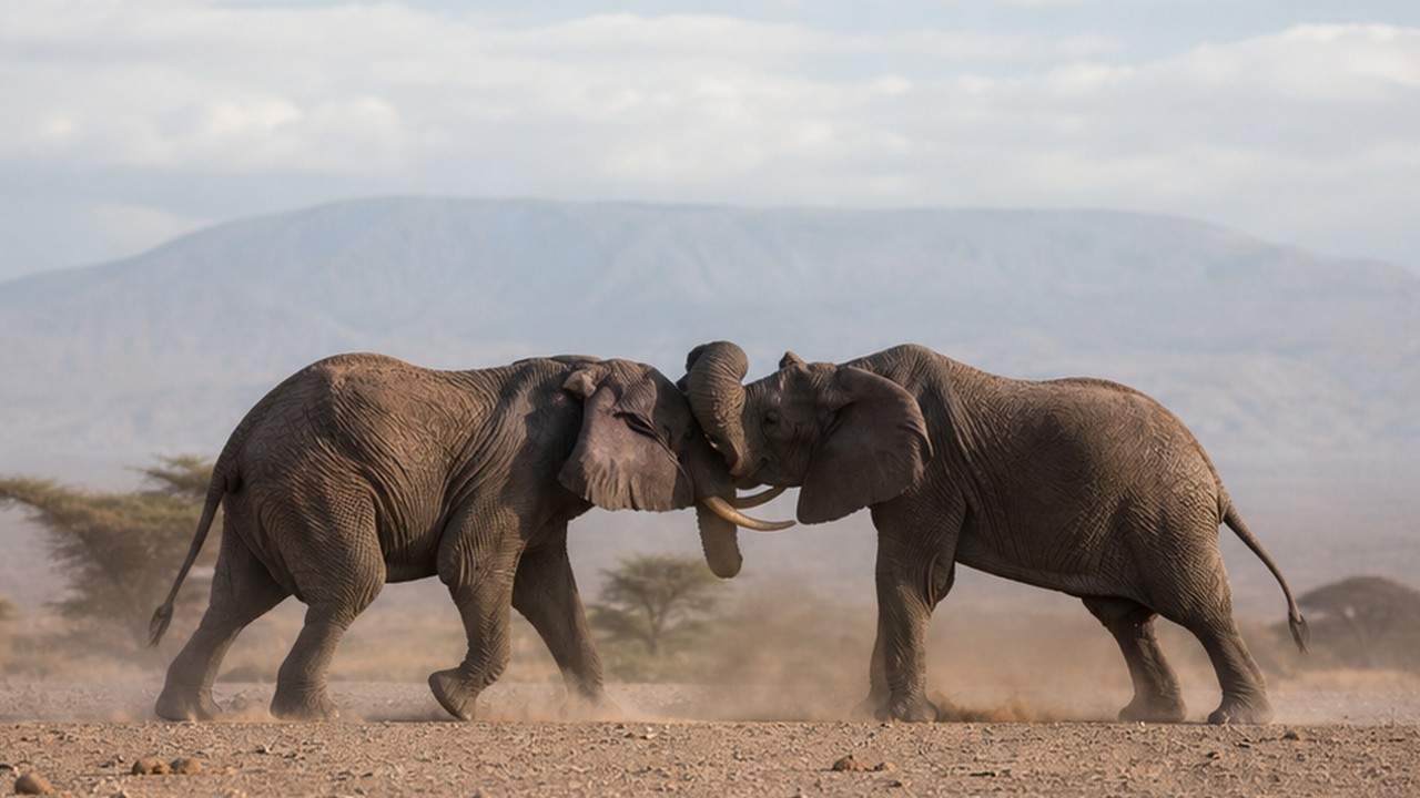 elephant fight scene prompt result 1