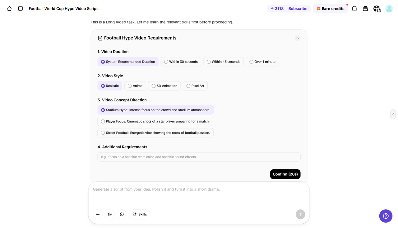 Set the video format, style, and concept direction