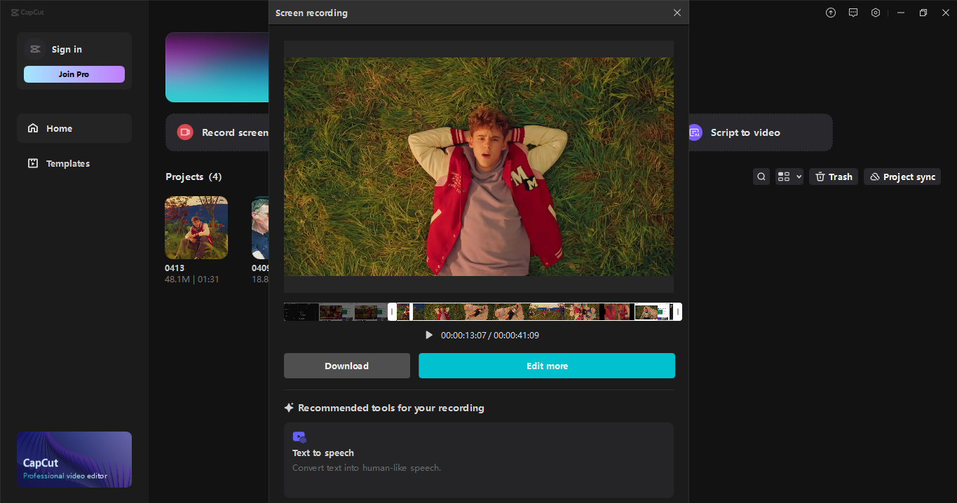 The interface of CapCut desktop video editor - the best tool to record and edit screen recordings