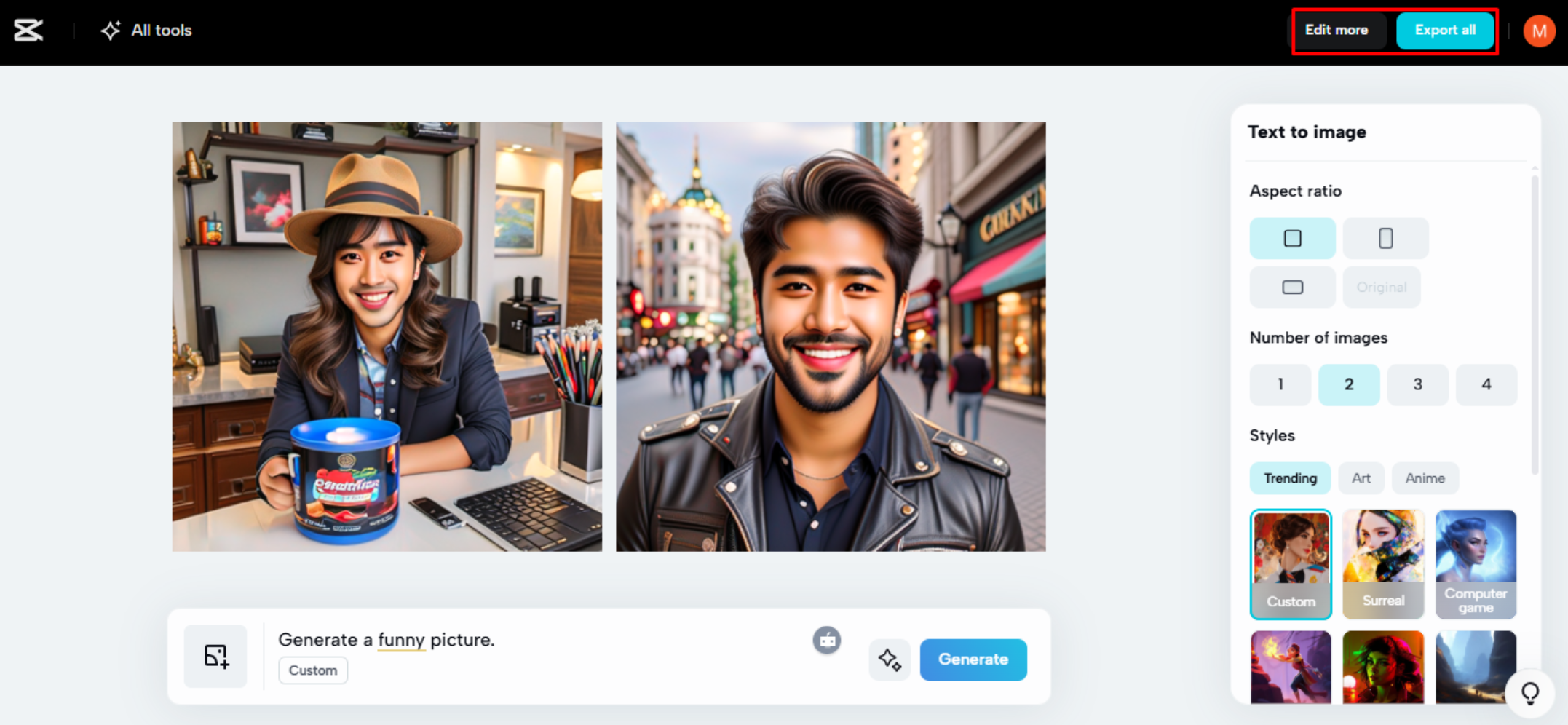 Downloading and sharing the image from the CapCut Web