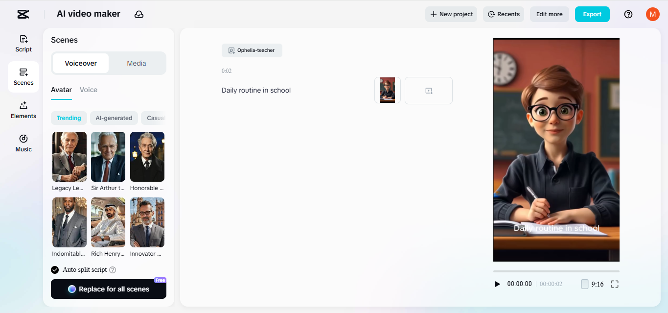 The interface of the CapCut web - the best tool to make AI UGC videos