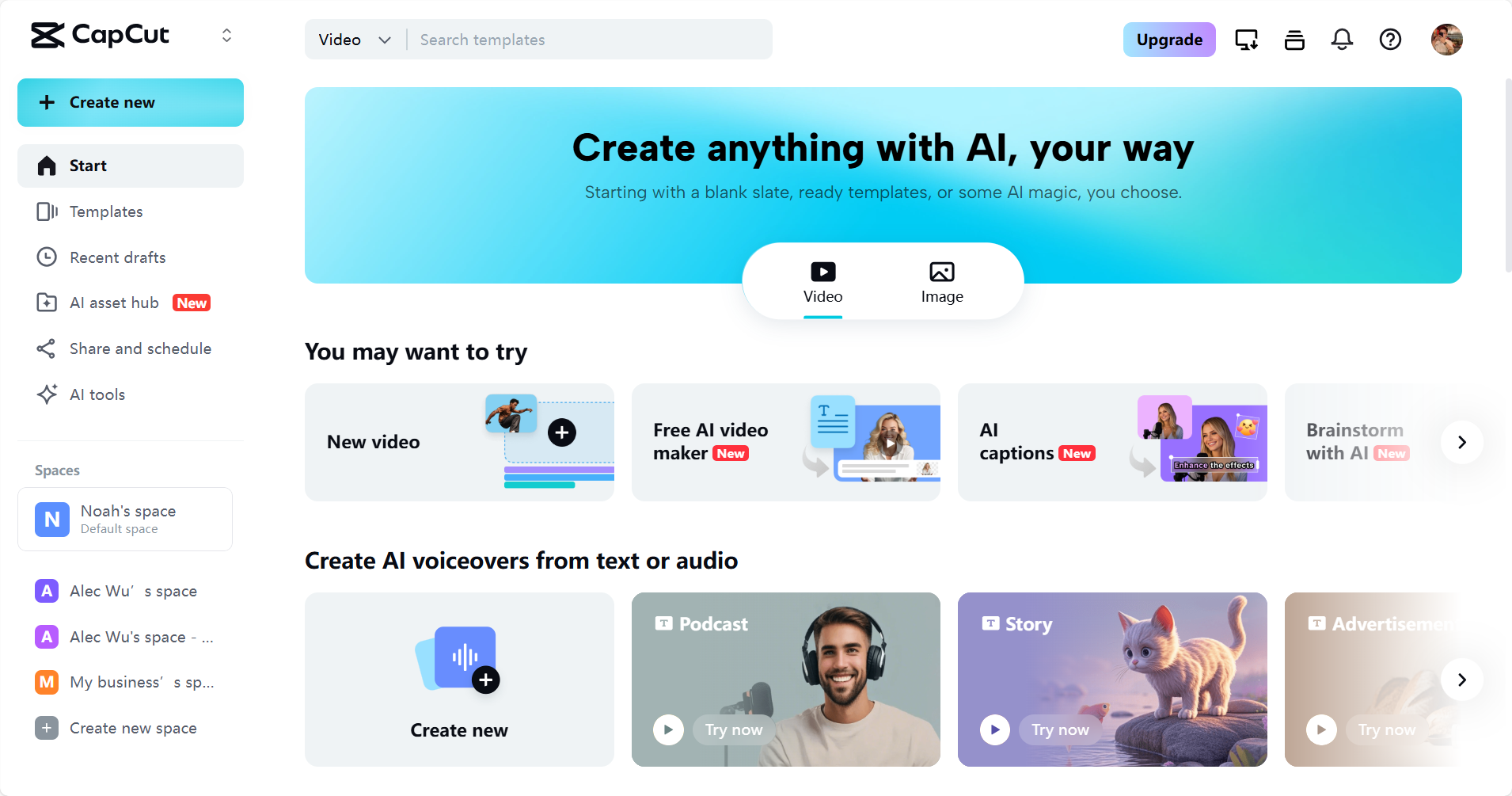 Interfaz de CapCut Web