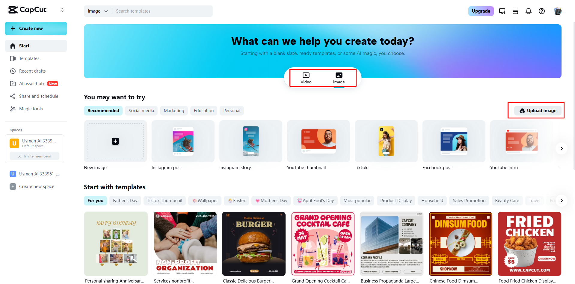 Uploading an image to CapCut Web