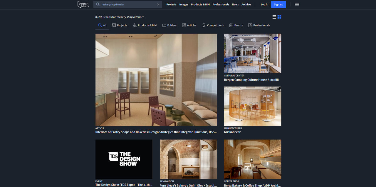 Interface of ArcDaily - another resource for bakery shop interior design
