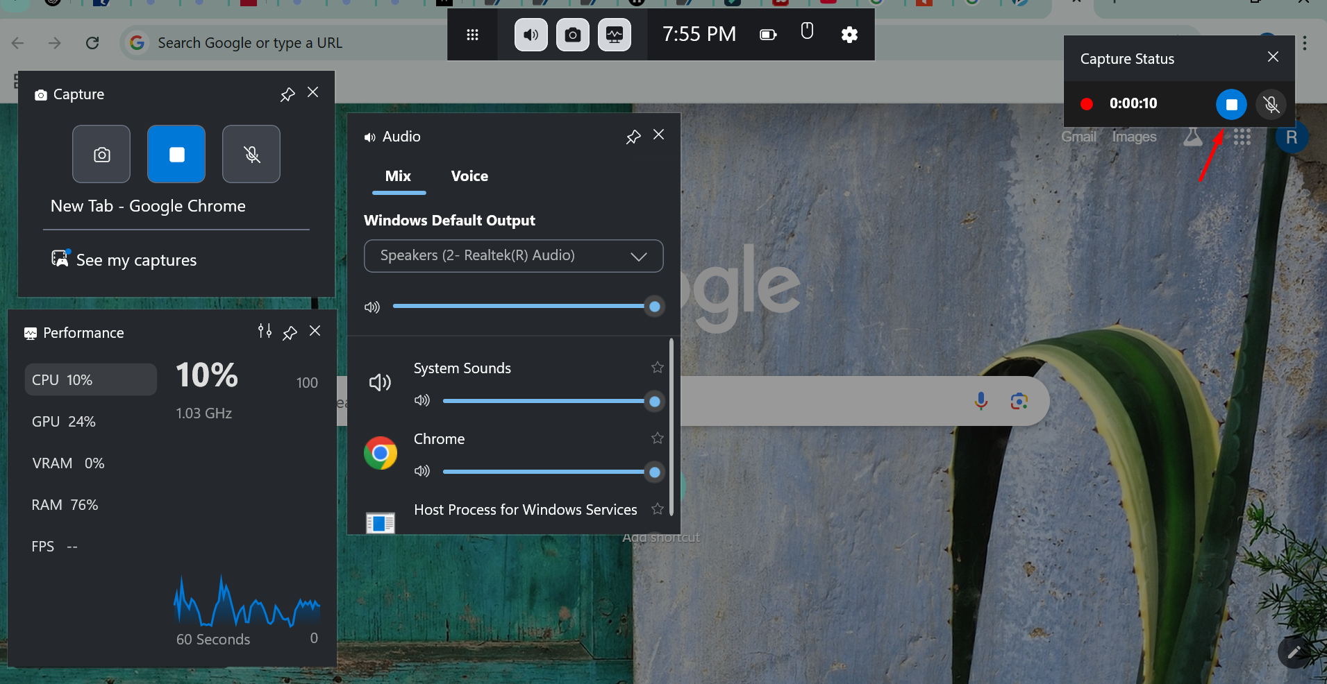 Imej yang menunjukkan cara menghentikan rakaman skrin dalam Bar Permainan Xbox pada PC