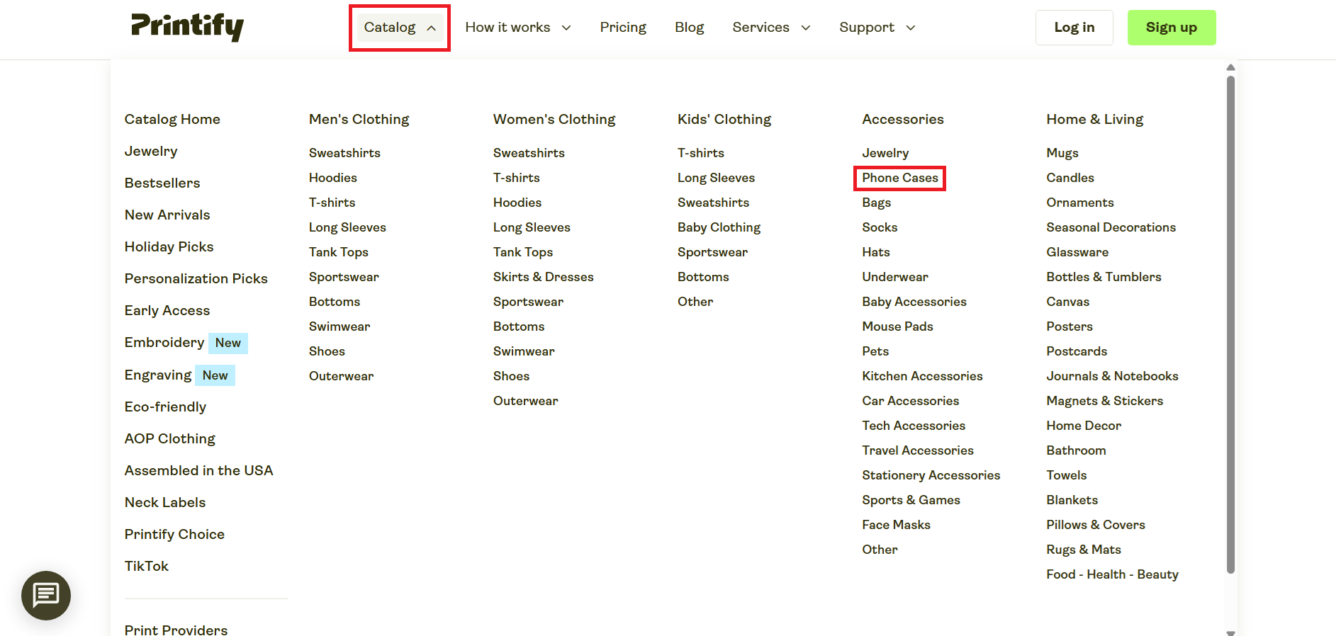 Navigate to the Printify catalogue