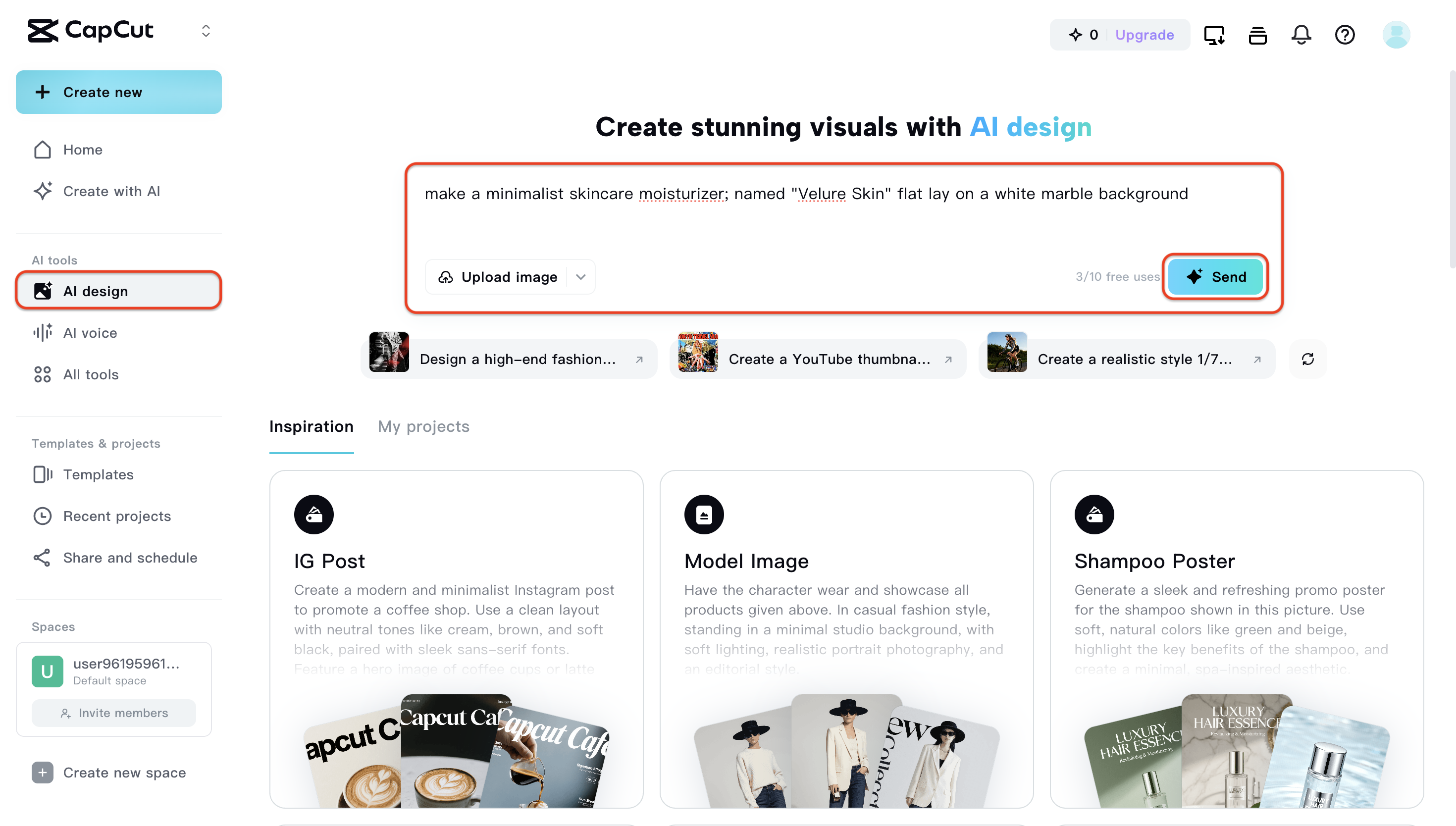 Go to AI design and enter text