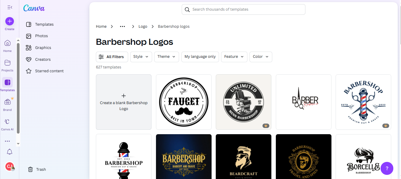 Canva - a user-friendly tool popular for barber shop logo design ideas