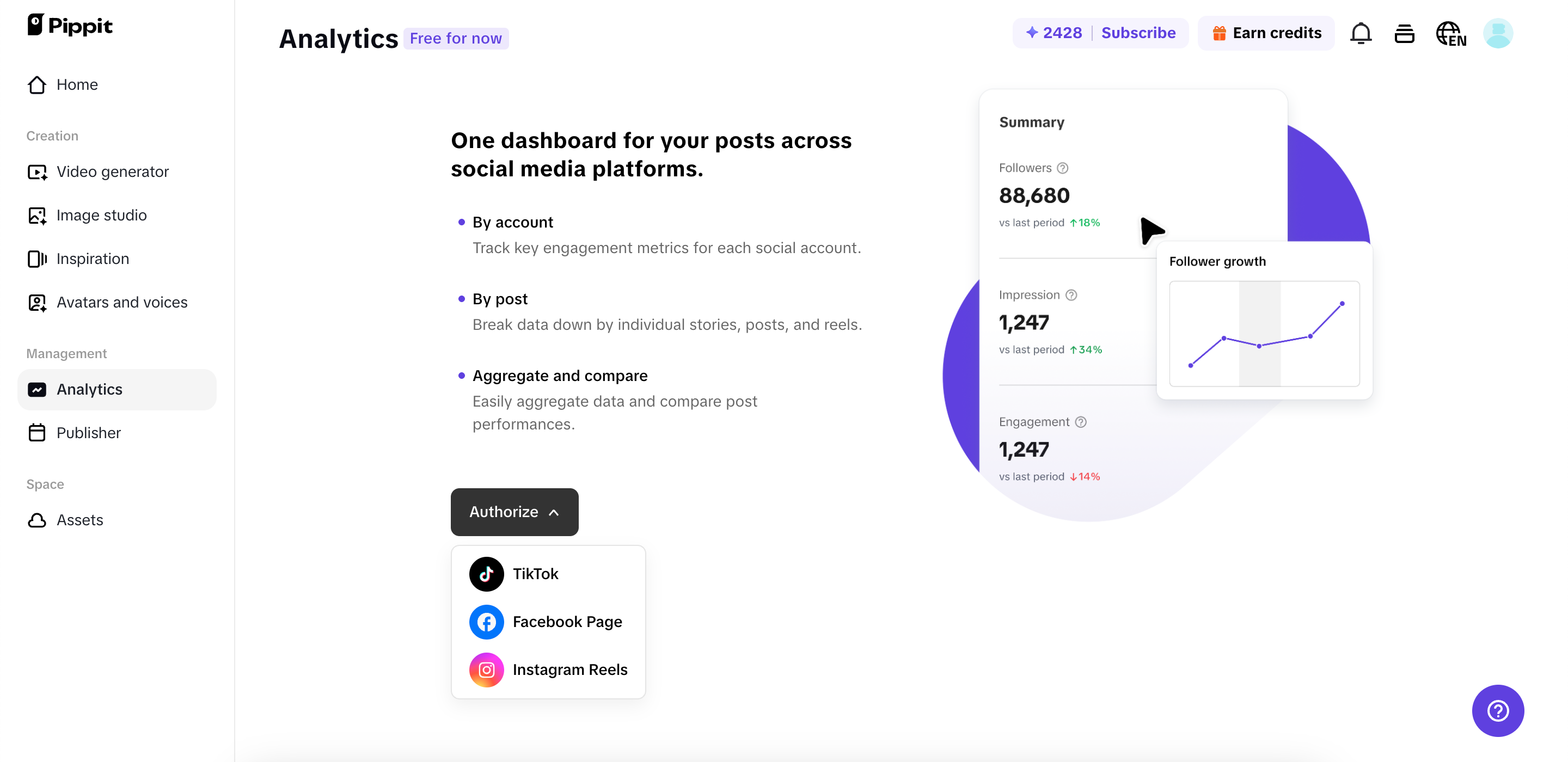 Publicador automático e análise de dados no Pippit