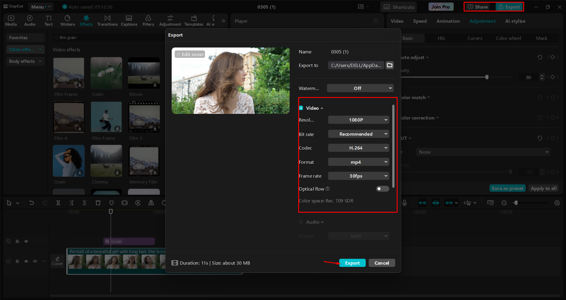 Exporting a video from the CapCut desktop video editor