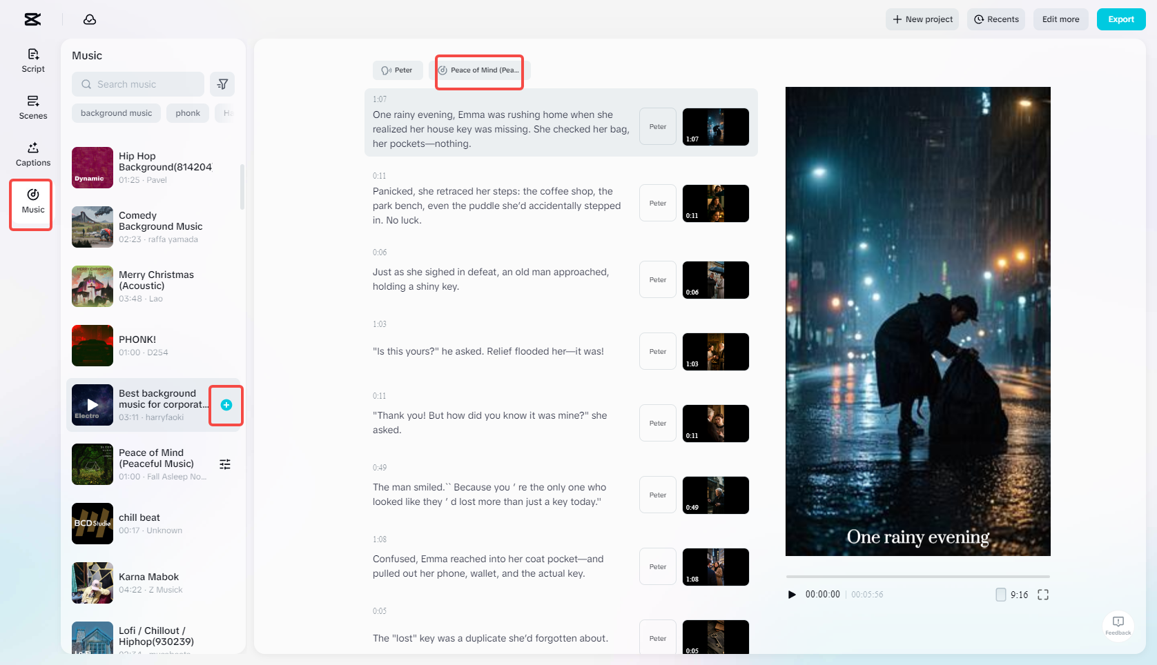 Edit video using the "Music" feature
