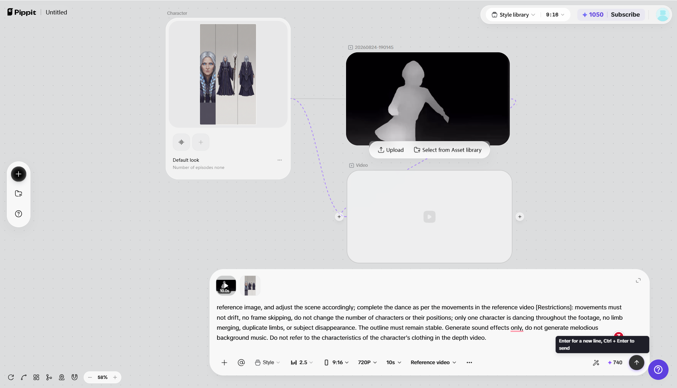 Uploading character references and configuring strict motion prompts