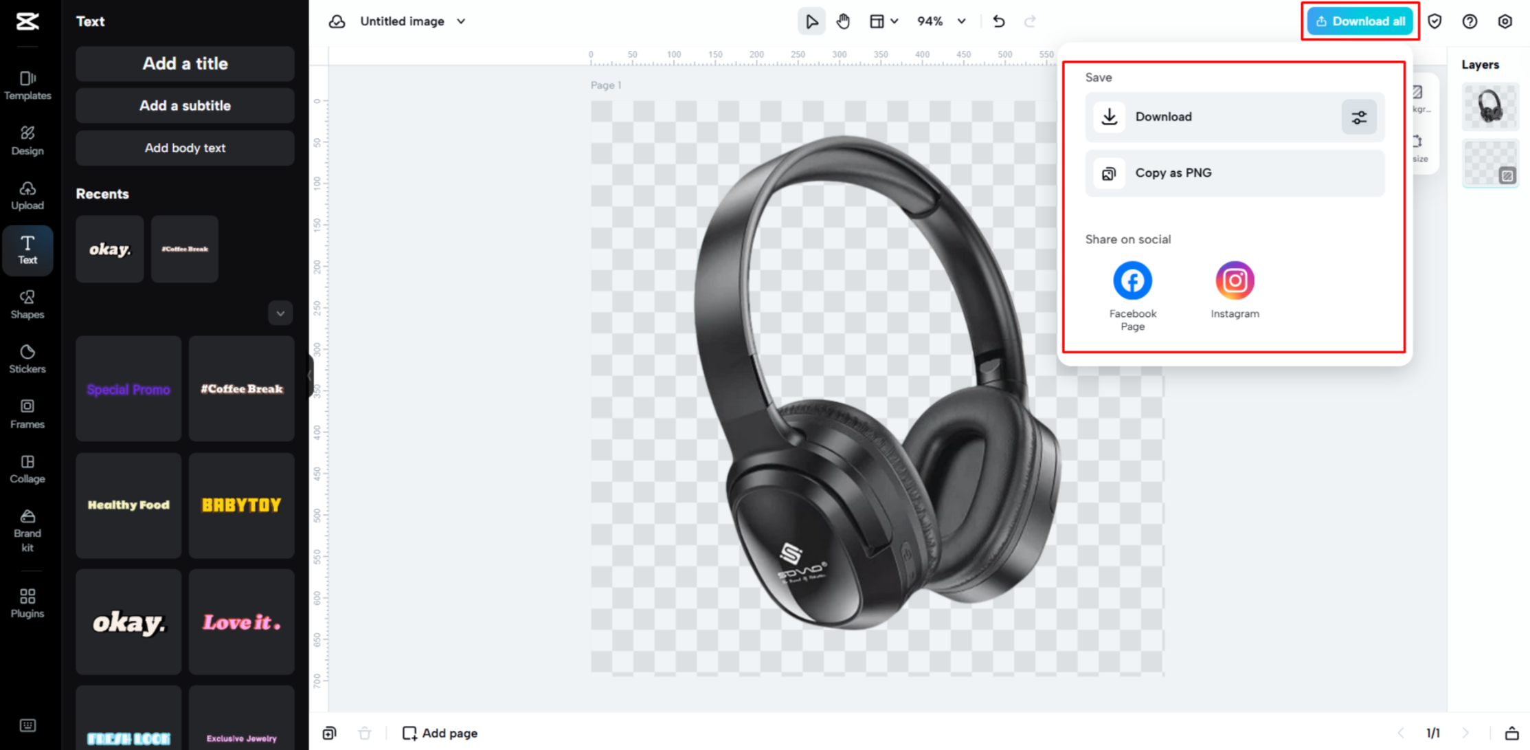 Az kép letöltése a CapCut Web segítségével