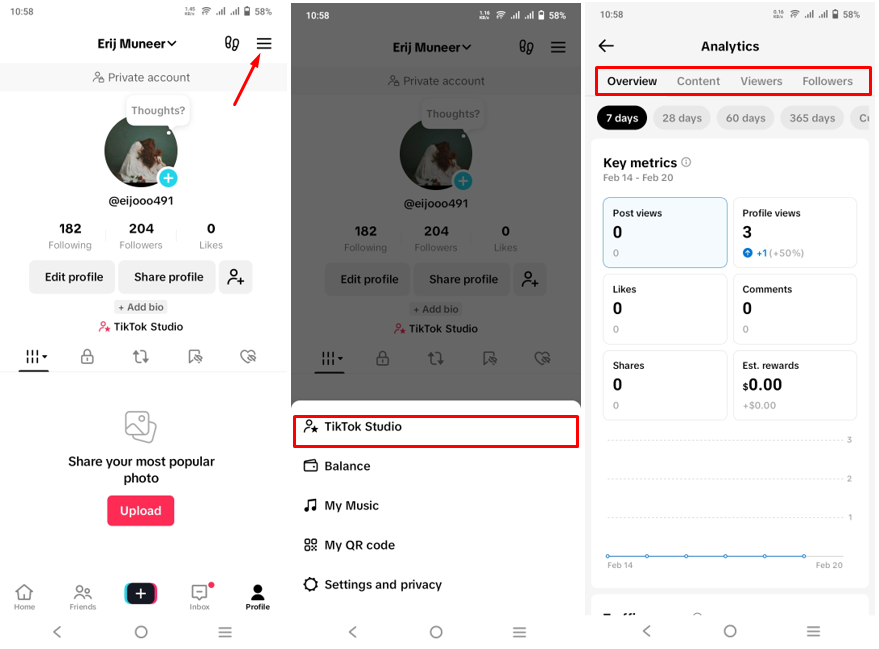 Image showing how to see analytics on TikTok personal account