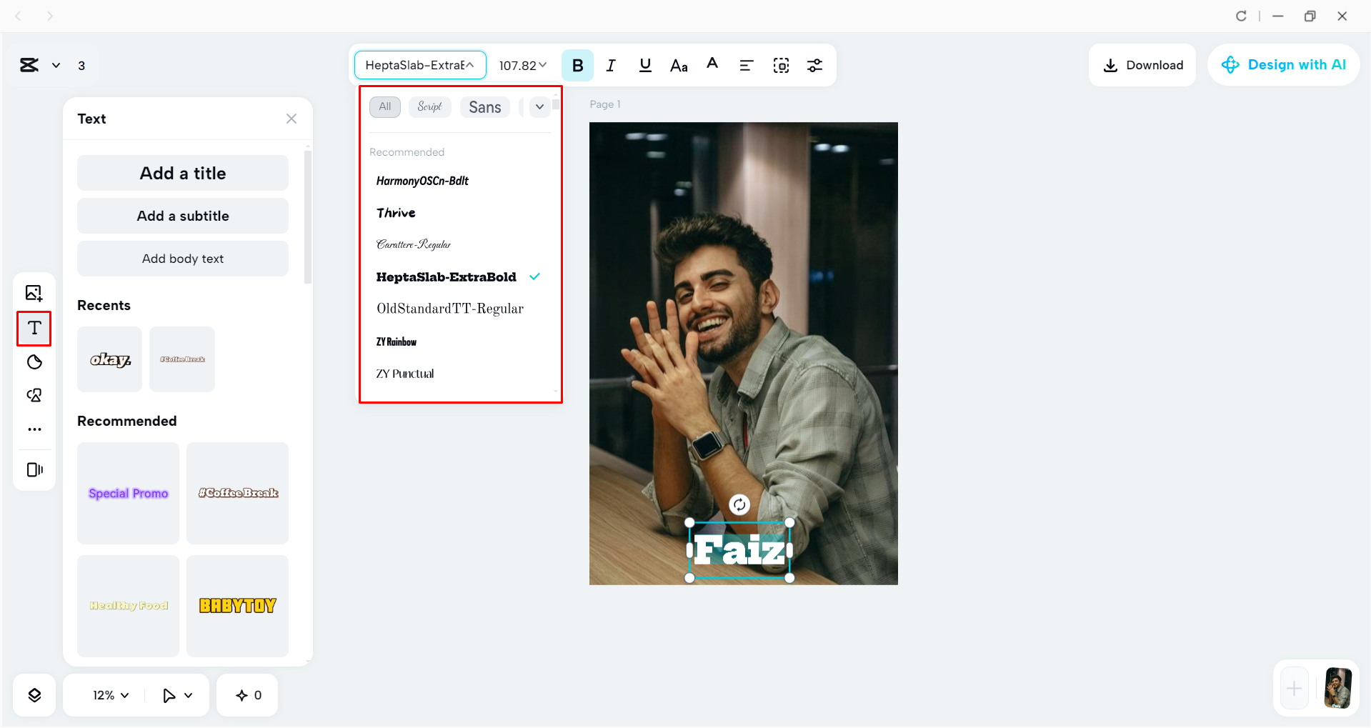 Adding text to the image in the CapCut desktop video editor