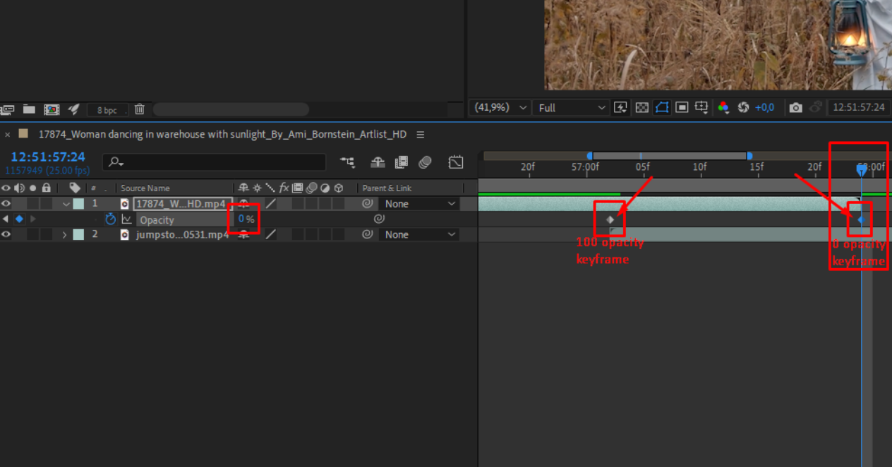 Creating a basic dissolve effect in After Effects