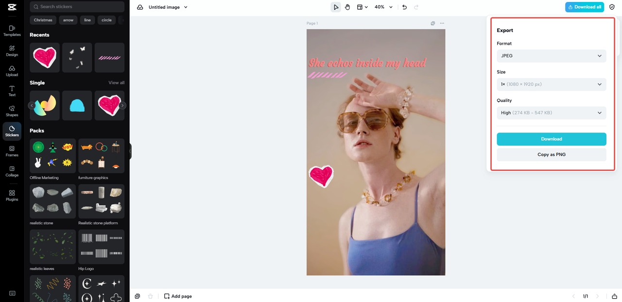 export Instagram story from Pippit