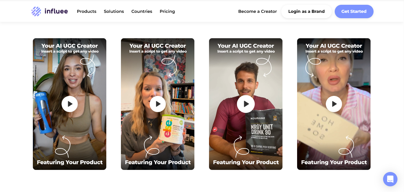 Interface of Influee - another best tool to make AI ugc videos