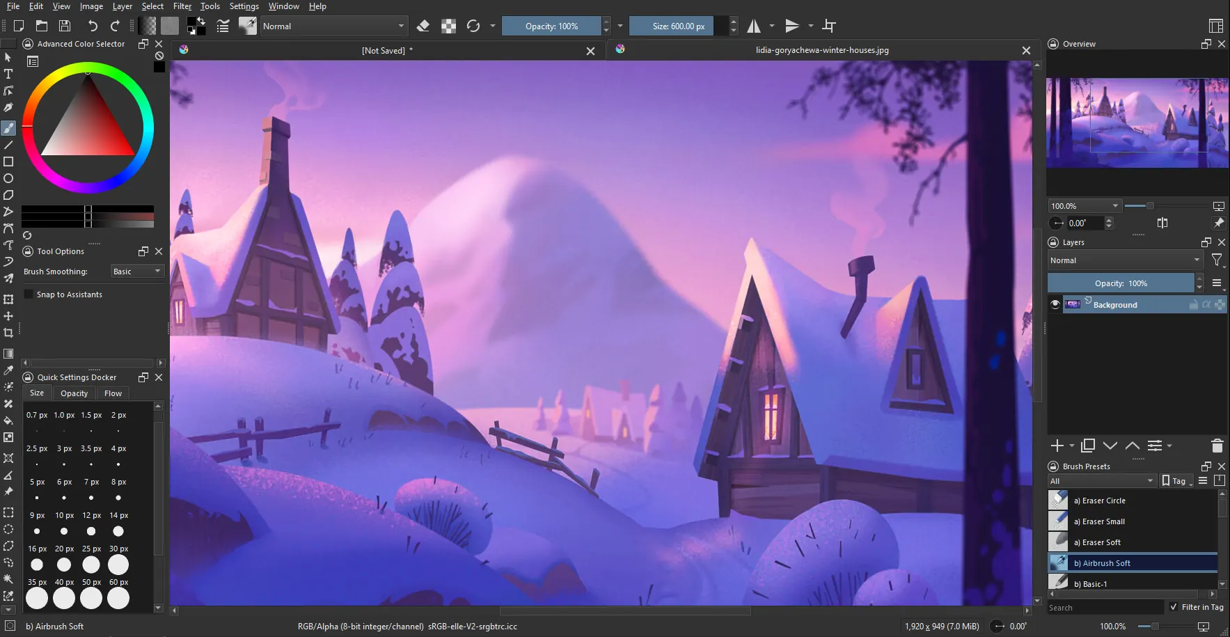 Interface of Krita - an easy to use Photoshop alternative