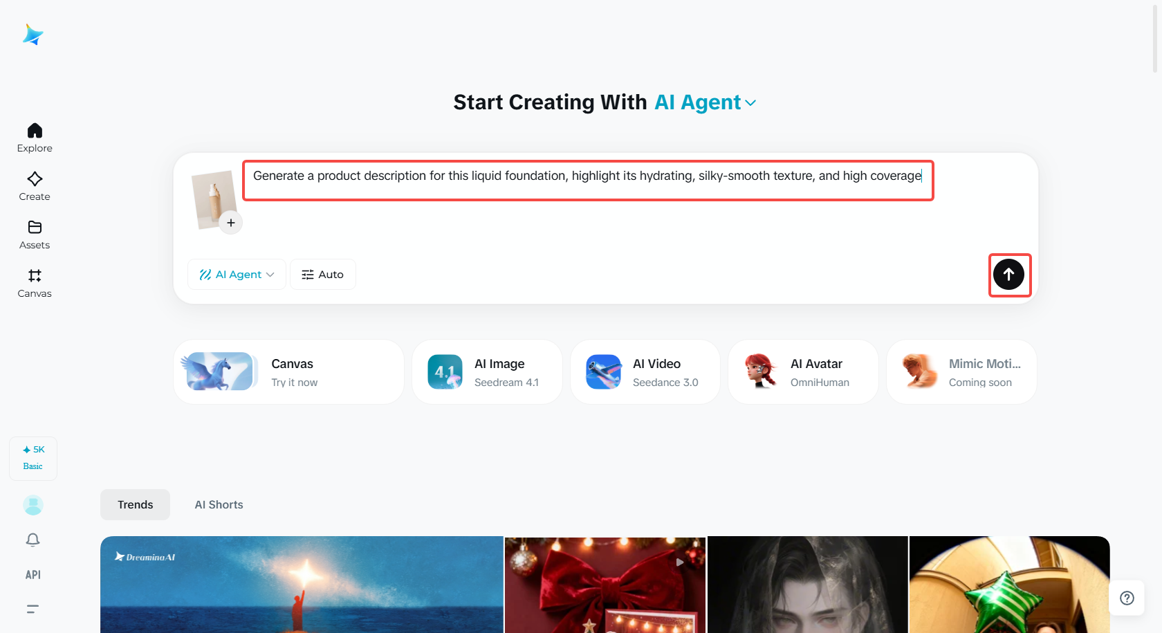 Introduceți promptul de text și generați